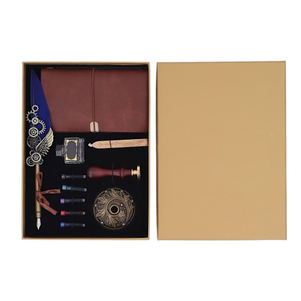 Feather Pen Sett Retro Exquisite Fire Paint Wax Tom Blekkflaske Blekkpose Base Bok Stempel Quill Pen Kit Royal Blue