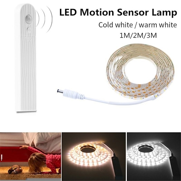 1M 2M 3M Trådlös rörelsesensor LED-remsa Batteridriven Nattlampa Under sänglampa För garderob Skåp Trapp Hall