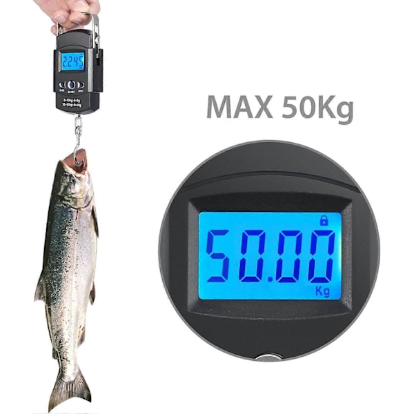 110lb / 50kg Fiskvekt Bærbar LCD Bakgrunnsbelyst Digital Fiskevekt Hengevekt