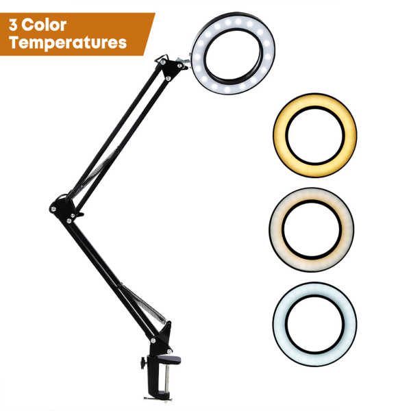 USB Crank Arm 5X Forstørrelsesglass Clip Light Reparasjonslampe