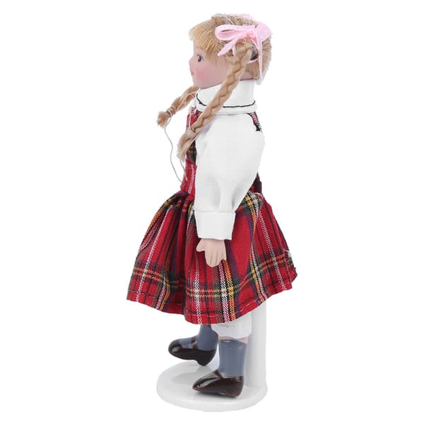 1:12 Dockskåp Docka Miniatyr Porslin Lång Fläta Röd Klänning Flicka Mini Leksak Dockmodell Röd