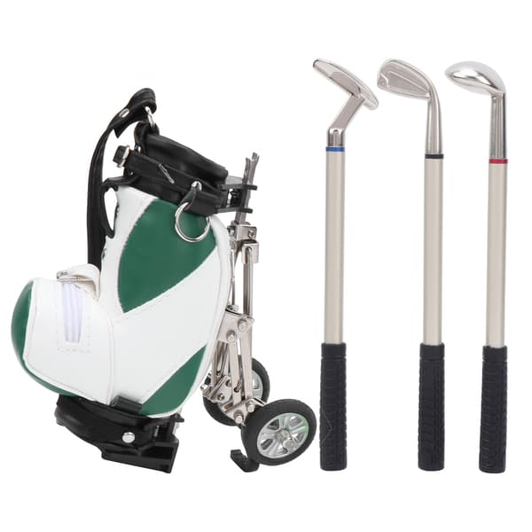 Skrivebordsgolfpennsett 3 kulepenner og miniveske sinklegering golfpennholder Grønn Hvit