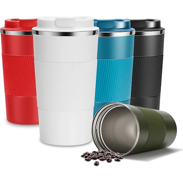Resemugg Återanvändbara Isolerade Kaffekoppar Vakuumisolerade Flaskor Rostfritt Stål Termosmugg för Varma och Kalla Drycker (Vit, 510ml)