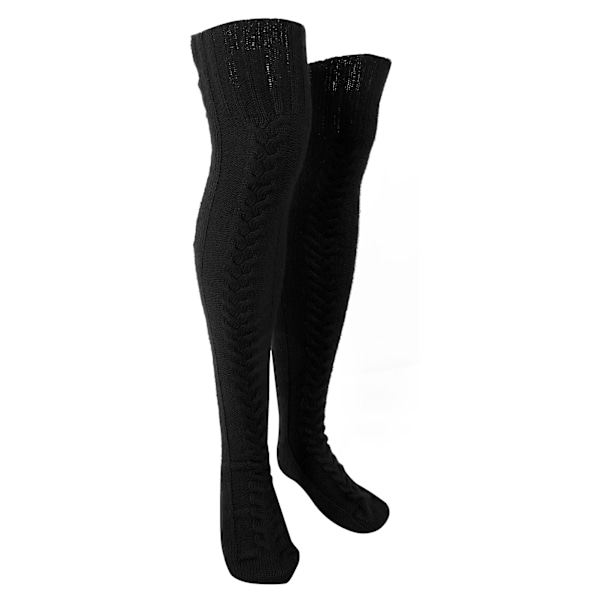 Kabelstrikk Varm Ben Tube Warmers Strømper Vinter Ben Tube Lår Høy Boot Socks svart