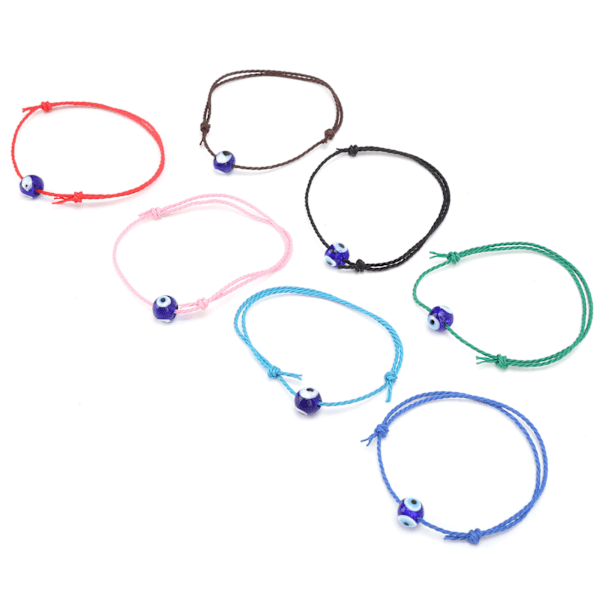7 st Delikat Armband Justerbar Färgglad Handvävd Turkisk Blå Öga Lycka Armband Rep för Män Kvinnor Present