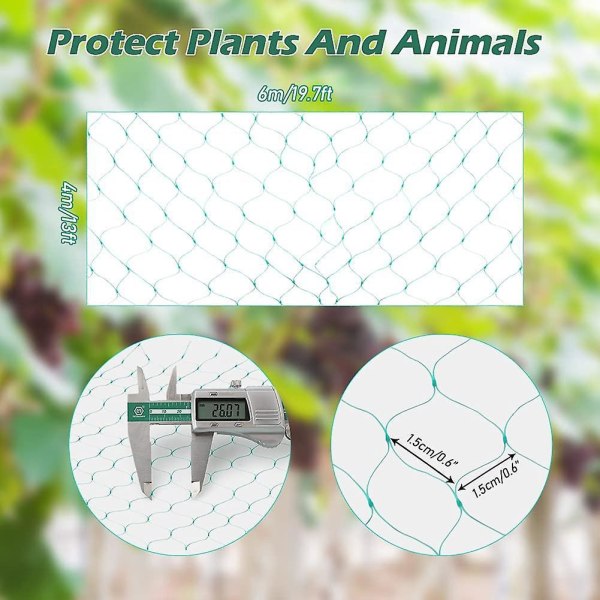 Green Garden Anti-Bird-net til frugttræer, grøntsager, blomster, afgrøder - 4 x 6 meter - 15 x 15 mm fint net