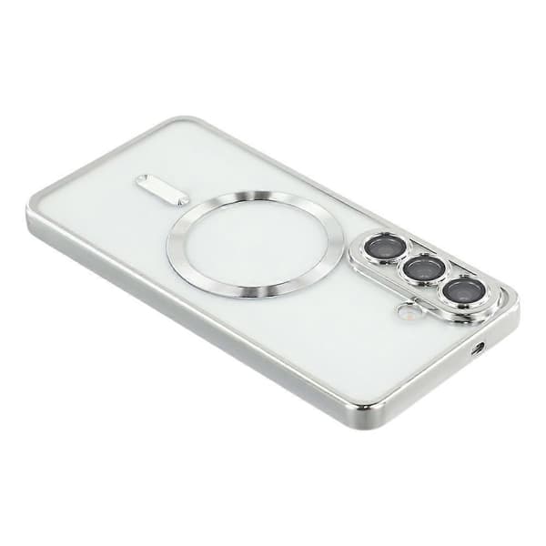 Compatible with Samsung Galaxy A55 5G Magnetic Case Electroplated TPU Phone Case with Lens Film Silver