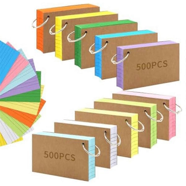 1000 st Registerkort med Ring, Hålslagna Linjerade Flashcards