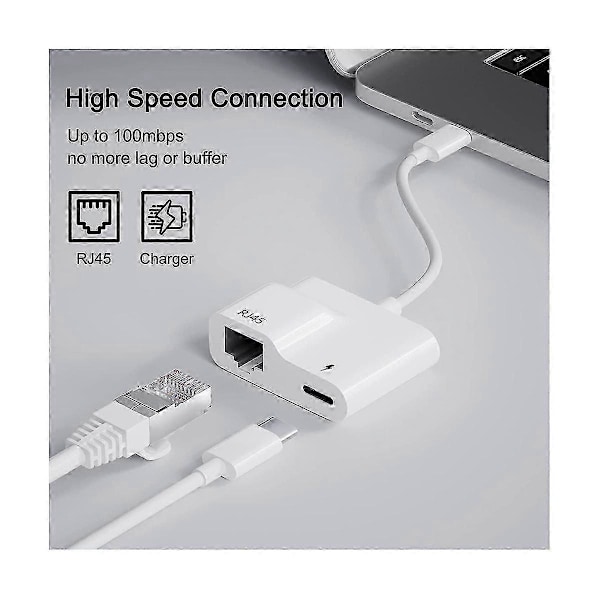 USB C - Ethernet -sovitin, USB Type C - RJ45 Gigabit Ethernet LAN -sovitin 60 W:n laturilla, yhteensopiva /P:n kanssa