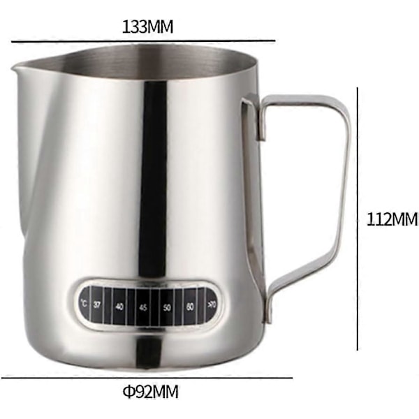 Mælkekande med termometer 550ml - Kaffekande i rustfrit stål - Mælkekop til hjem og køkken