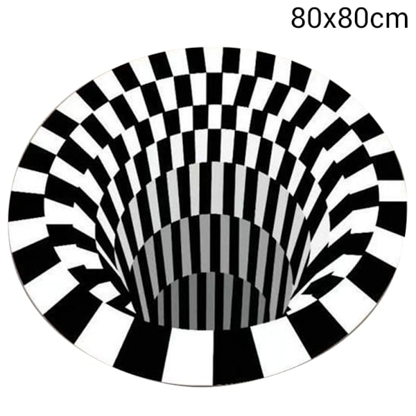 3D Visuell Soverom Teppe Rund Svart Hvit Rutete Tepper Stue Sklisikker Matte Teppe