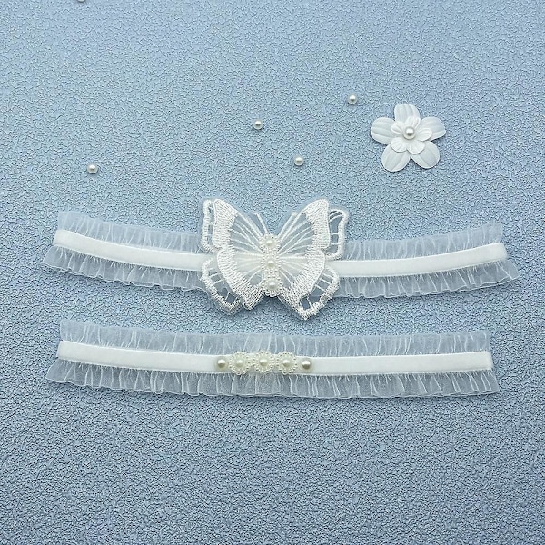 Brude Lace Benbånd med Blomsterdesign - Hvid