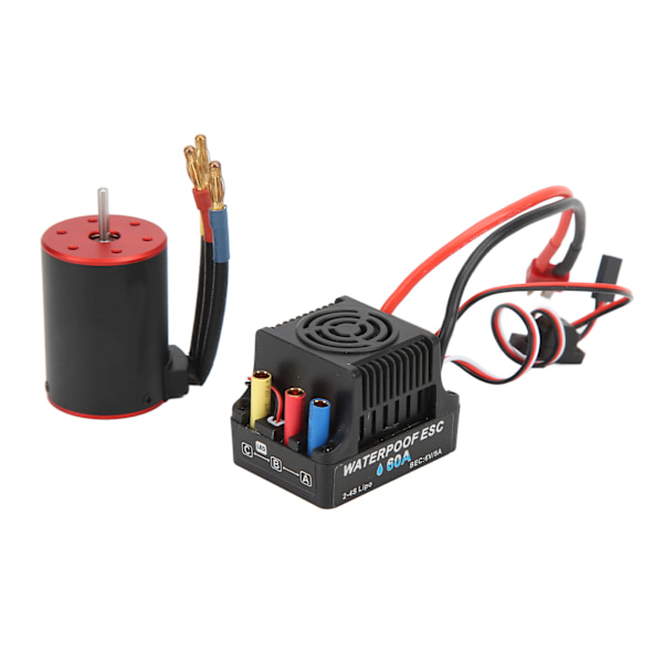 3650‑2300KV vedenpitävä harjaton moottori 60A ESC-ohjelmakortilla 4 mm banaanipistokkeen pidikkeellä 1/8 1/10 RC-autoon