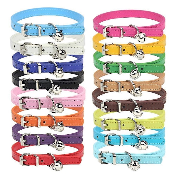 Svarta läderhalsband för katter, valpar, justerbara 20-27 cm
