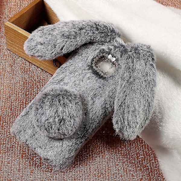 Bunny Design Rhinestone Furry TPU Telefondeksel for Samsung Galaxy S8 Zekai Grå Stil C Samsung Galaxy S8