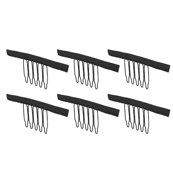 100 stk parykkammer 5 tenner rustfritt stål buet design parykk klips med klut for hårstykkehetter svart