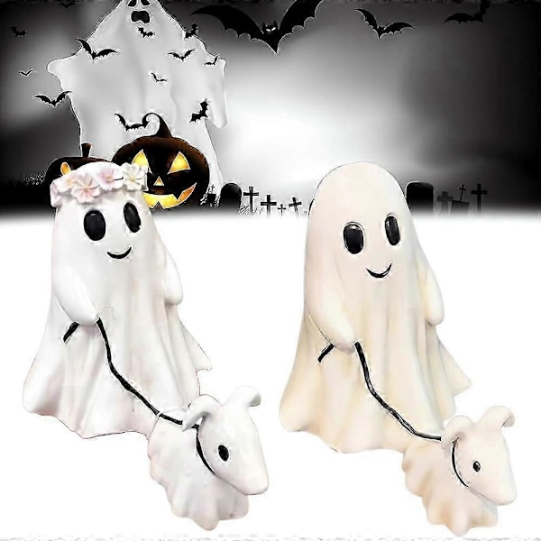 Aave Taluttaa Aavekoiraansa Suloisin Aave Taluttaa Koira Patsas Pelottava Halloween Kummituskoriste Seisovat Aavehahmot -JRSZ Miehet