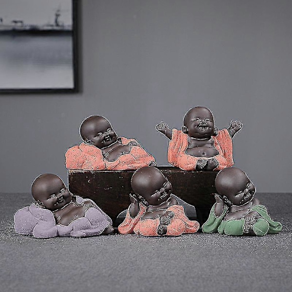 Skrattande Buddha Staty Liten Munk Figurin Hemmakontor Ornament Dekoration Gåva Zekai färg 12