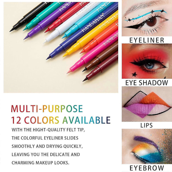 12 Färger Matt Flytande Eyeliner Set, Regnbågsfärgad Neon Eyeliner Penna, Pigmenterad Vattentät Kladdfri Långvarig Eyeliner för Kvinnor