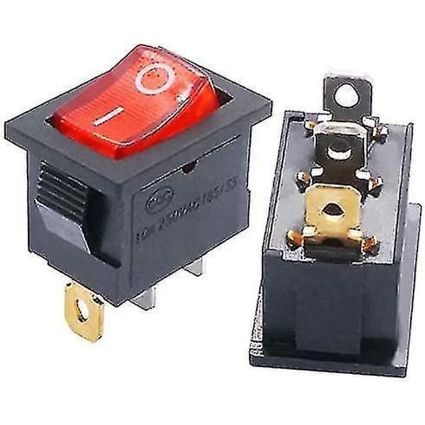 10 st Vippströmbrytare Rött Ljus Belyst På/Av SPST 3 Stift 2 Lägen KCD1 Snäpp AC 250V/10A 125V/12A KCD1-2-101N