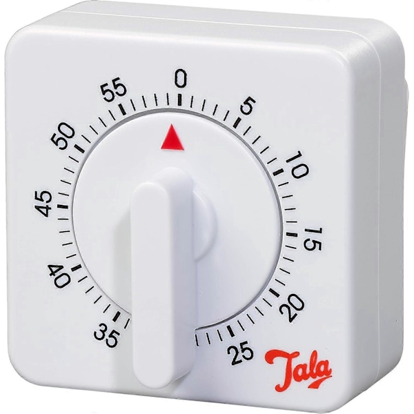 1 times hvit mekanisk timer, 60 minutters justerbar timer med høy ringelyd