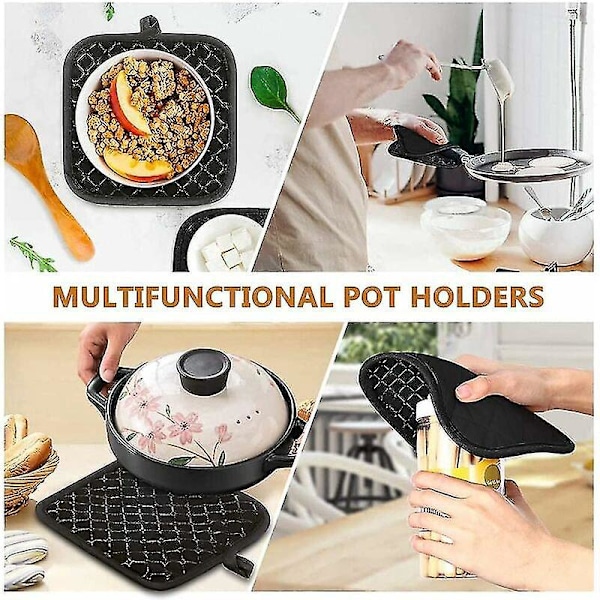Ugnsvantar, 4 st Ugnsvantar med Halkfri Värmebeständig Grytlappsmatta Ugnsvante för Grillning, Matlagning, Bakning, Mikrovågsugn med Silikonborste (