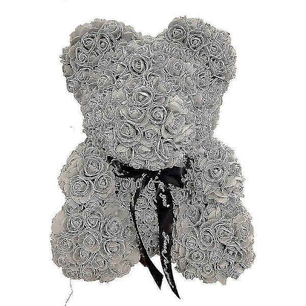 Dropshipping 40cm Rosebjørn Hjerte Kunstig Blomst Rose Teddybjørn For Kvinner Valentinsdag Bryllup Bursdag Julegave Rose rød Hvit H 25CM