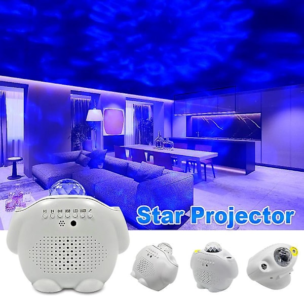 Vit stjärnprojektor - Dynamisk LED-projektor med 32 projektionseffekter - Galaxprojektor för bebisar och barn - Justerbar nattlampa