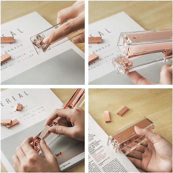 Akryl roséguld häftapparat, transparent metallhäftapparat, klassisk modern design standardhäftapparat (ros