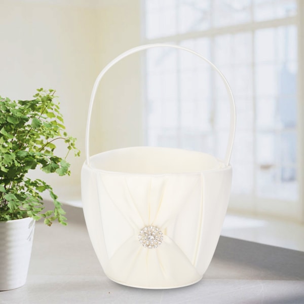 Silke Satin Material Bröllops Blomkorg Tjejkorg Vit Blomkorgset（Vit）