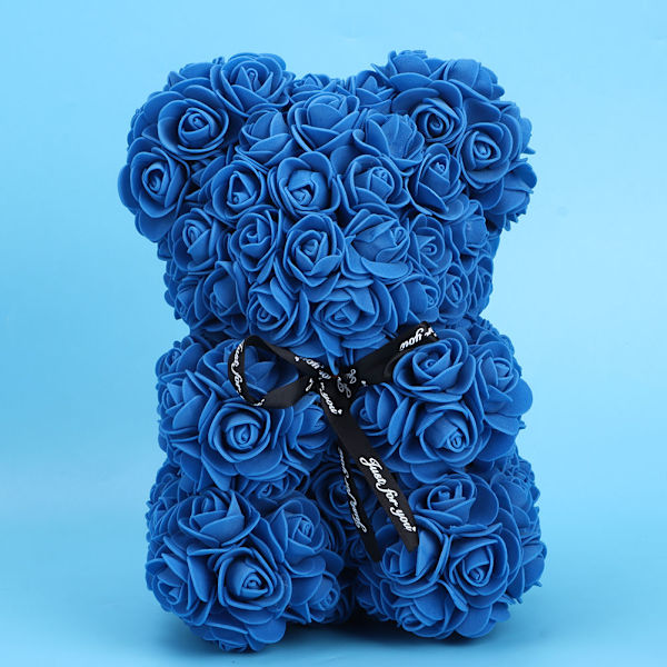 Unik sød bjørneform simuleret kunstig roseblomst med sløjfedekoration til Valentinsdag Mørkeblå