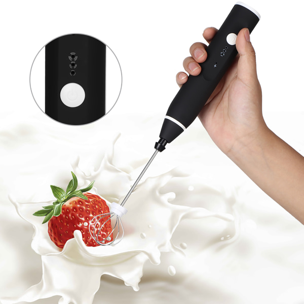 Elektrisk automatisk eggevispermikser Melkeskummer 3-trinns justerbar blender med USB-lading Svart