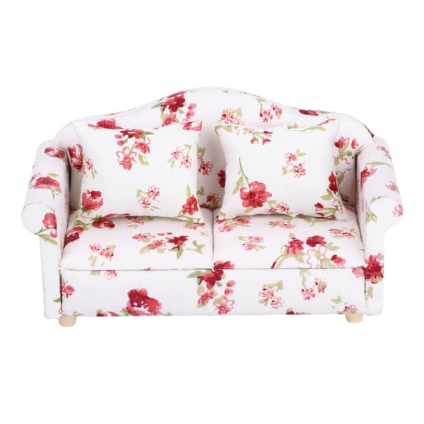 Dockskåpstillbehör Blommönster Mini Möbler Dubbelsoffa för 1/12 Skala Docka (#1)