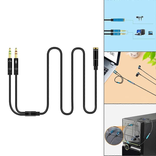 Kuulokejakaja, sovitin, kaksi adapteria, headset-kaapeli, kannettavan tietokoneen Y-sovitin