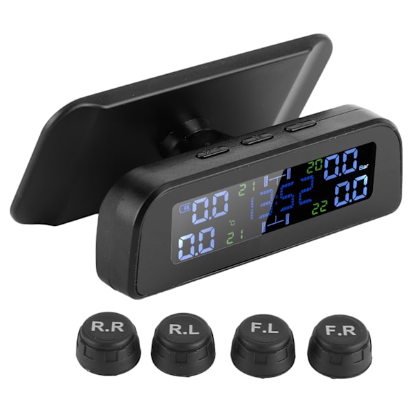 TPMS Däcktrycksövervakningssystem Solenergi och USB-laddning med 4 externa sensorer