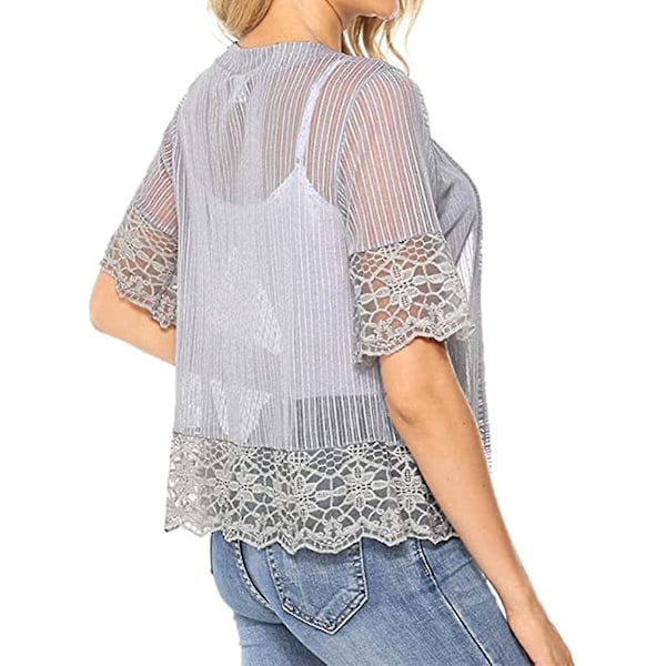 Blondert kort ermet åpen foran bolero shrug - Dame sommer casual cover up L mørk blå