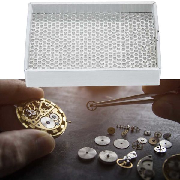 Aluminiumram Mesh Watch delar Förvaringsbricka Rengöringsverktyg Organizer Torkplatta