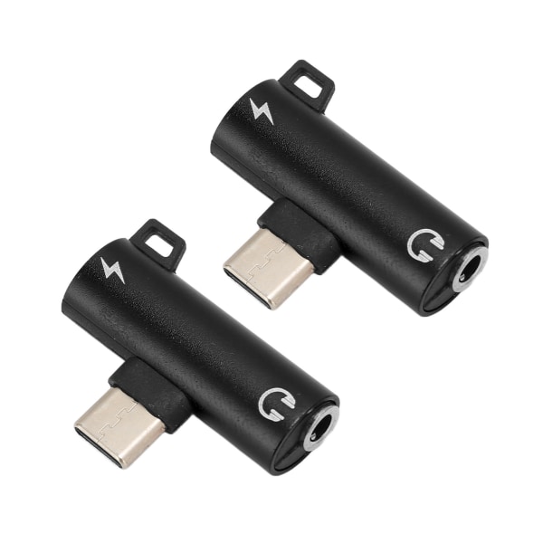 2st USB C till 3,5 mm ljudadapter 2 i 1 typ C 3,5 mm Lyssna på musik under laddning Slitstark ABS USB C till ljudjack Svart