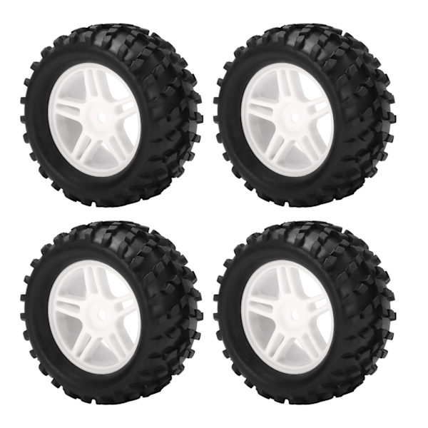4 stk. RC-hjul og dekksett 82mm foran og bak med flettet mønster for WLToys 144001 1/14 RC Off Road CarWhite