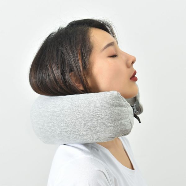 Hoodie Resepåse Huva Nackkudde Justerbar Ergonomisk Resenackkudde för Flygplan Flygplansstol Huvudstöd Sömn U Typ Ljusgrå