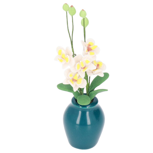 Nukkekodin kukka 1/12 skaalattu elävän kokoinen valkoinen Phalaenopsis pienoismalli yli 3-vuotiaille