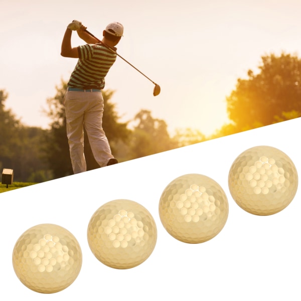 4 stk bærbart højkvalitets dobbeltlags guldbelægning golfbold tilbehør gyldent