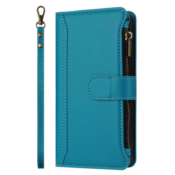 Compatible with Nothing CMF Phone 2 Pro Leather Case 9 Card Slots Zipper Wallet Stand Phone Case with Wrist Strap OceanBlue