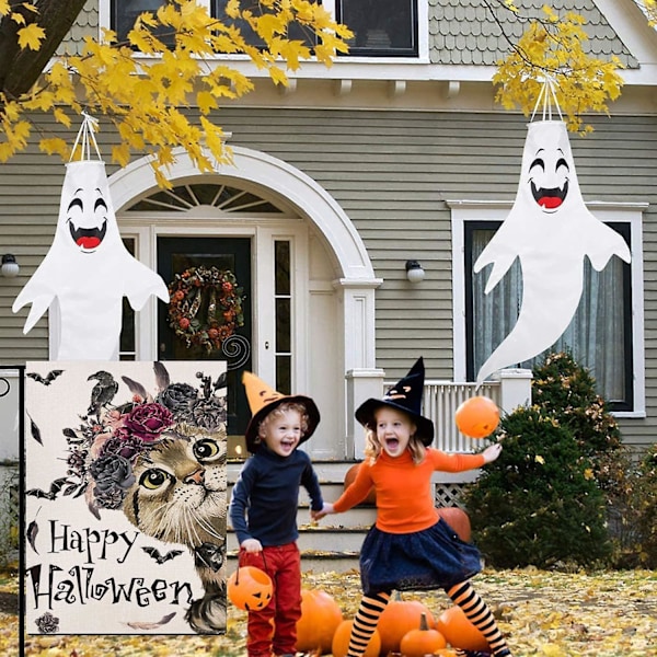 Halloween-Tervetuloa Puutarhalippu - Kaksisivuinen, 12x18 Tuumaa, Maalaistalon Piha Kausiluonteinen Loma Ulkokoriste