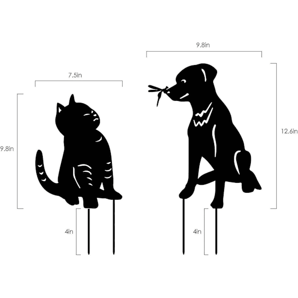 Metallhageinnsatser med katt og hund - Dekorativ hagekunst for utendørs dekor og uteplass