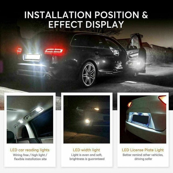 Universal 28st T10 LED-billampasats - vit inre kupol, registreringsskylt, läslampor för festonkarta