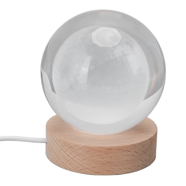 3D Måne Nattlampe Krystallkule Nattlys LED Treutskjæring Bordpynt for Venner Barn Gaver Måne Hvitt Lys
