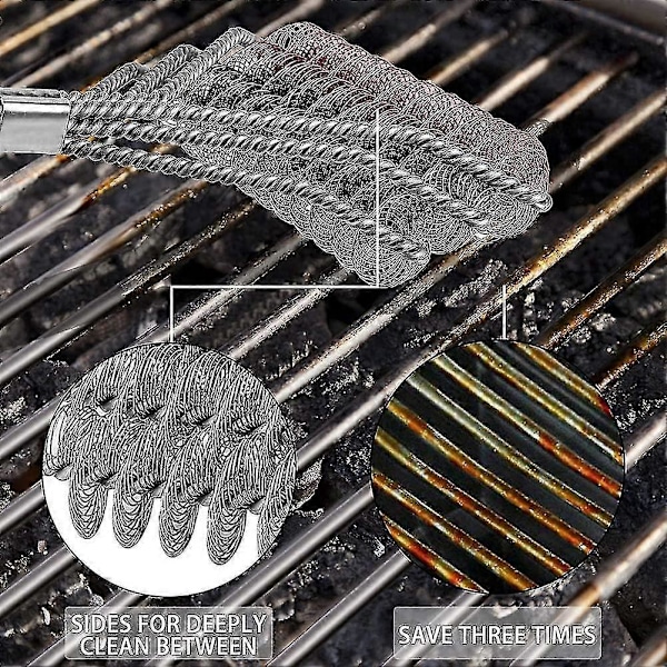 Grillborste, trehuvuds ståltrådsfjäder, grillborste, ugnsgaller rengöringsborste ZD B2