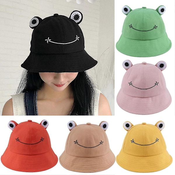 Bucket Hat Andningsbar Groda Öron Broderi Mönster Bomull Groda Fiskarhatt För Kvinnor orange