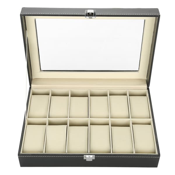 12 Rum PU Læder Ur Display Etui Opbevaringsboks Organizer Ur Smykker Display Boks